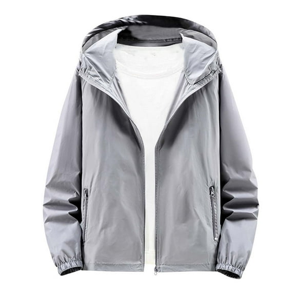 Stamzod Hooded Fishing Shirts for Men Summer Solid Color Long Sleeve Rash Guard Jackets for Outdoor Hiking Camping Casual Plus Size Workout UV Shirts for Men Gray XXXL