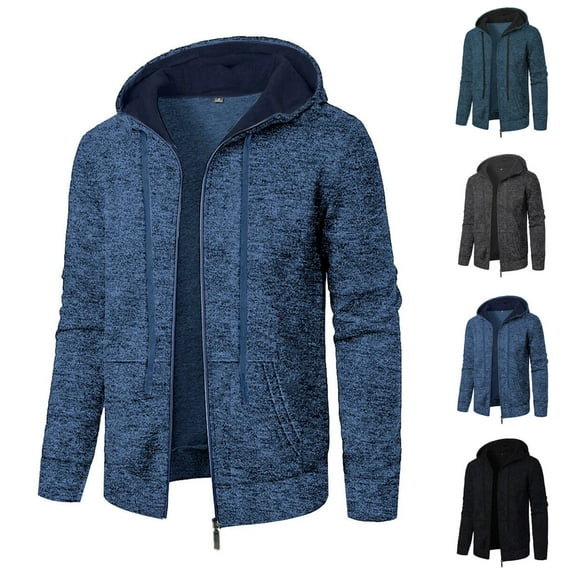 Stamzod Hooded Jackets for Men Fashion Solid Color Long Sleeve Zip Up Hoodie with Pocket Casual Athletic Mens Jackets Blue C XXXL