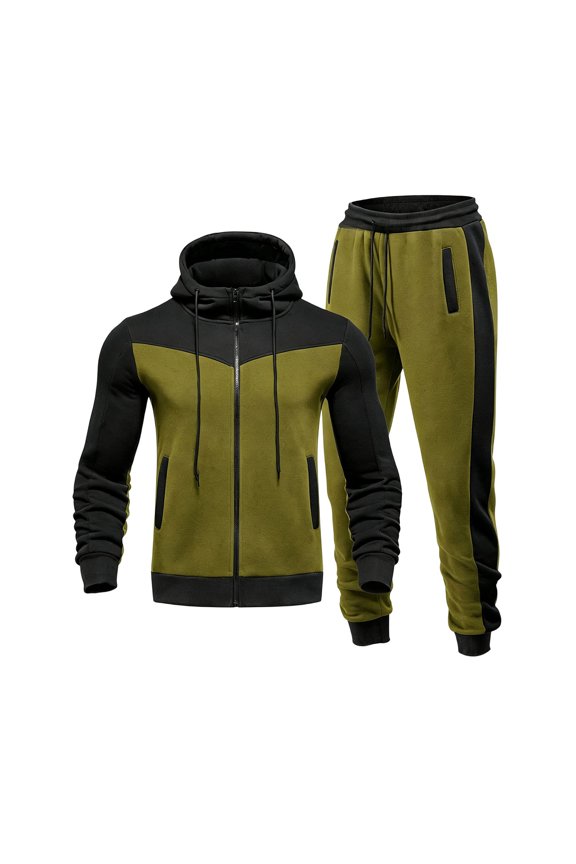 Hooded Track Suits Mens 2 Piece Jogging Suits Casual Color Block Zip Up Workout Jackets Sweatsuits for Men