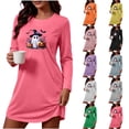 thumbnail image 1 of Stamzod House Dress for Women Halloween Print Long Sleeve T Shirt Nightgown Soft Crew Neck Short Sleep Shirt M, 1 of 7