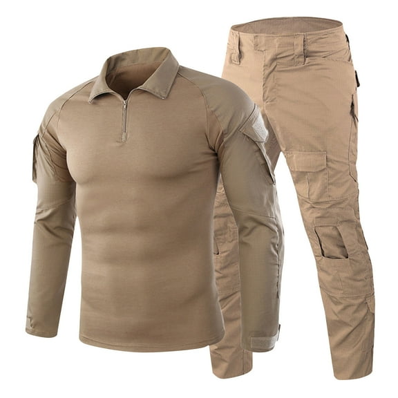 Stamzod Hunting Suits for Men Outdoor Sports Long Sleeve1/4 Zip Slim Muscle Shirt and Multi-Pocket Cargo Pants Set Fall Warm Men's Tracksuits
