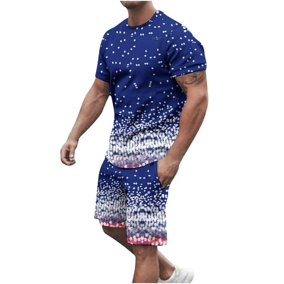 Stamzod Independent Day Mens Sport Set Clearance Print Summer outfit 2 Piece Set Short Sleeve T Shirts And Elastic Waist Shorts Casual Sweatsuit Set