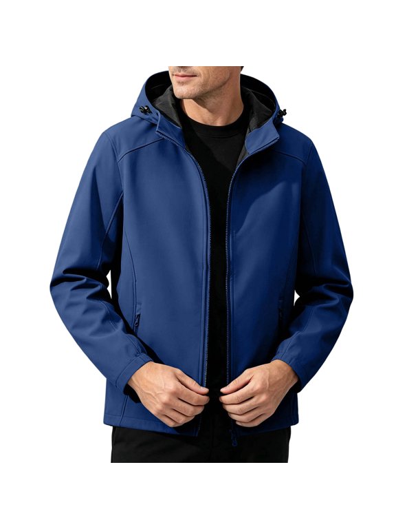 Jackets for Men with Hood Long Sleeve Full Zip Rain Jacket Casual Business Work Windbreaker Coats Blue-1 L