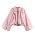 thumbnail image 1 of Stamzod Jackets for Women Fall Winter Balloon Long-Sleeve Bomber Jacket Women Collared Pleated Zip Up Coat Pink S, 1 of 5