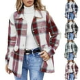 thumbnail image 1 of Stamzod Jackets for Women Fashion Plaid Printed Turndown Button Down Coat Outerwear Casual Long Sleeve Mid Length Jacket for Women Green E XL, 1 of 4