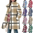 thumbnail image 1 of Stamzod Jackets for Women Fashion Plaid Stand Collar Long Sleeve Winter Jacket with Pocket Mid Length Casual Warm Coats for Women Wine D XXL, 1 of 8