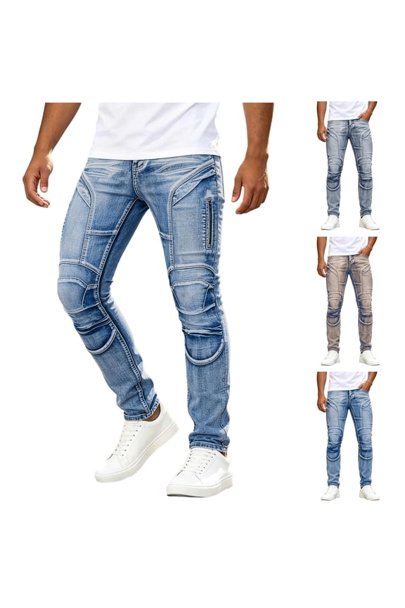 Jeans for Men Stretch Fit Casual Denim Pants Skinny Straight Leg Jean with Pocket Fashion Clothing Blue-4 S