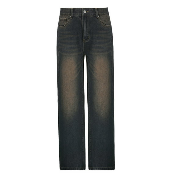 Stamzod Jeans for Women Stylish Solid Vintage Long Wide Leg Denim Casual Trousers for Women on Clearance