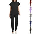 thumbnail image 1 of Stamzod Jogger Scrubs for Women Set 2 Piece Solid Color Short Sleeve Pullover Top Blouses and Sweatpants Set Women's Fashion Casual Nurse Scrubs Set Gray L, 1 of 4