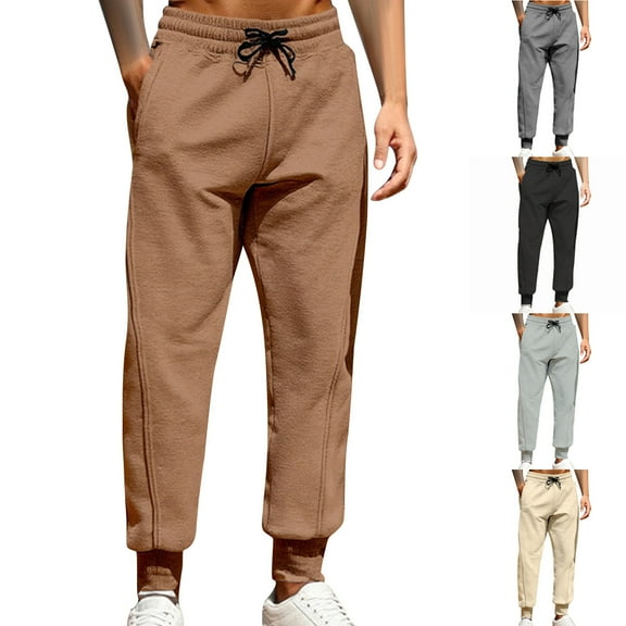 Stamzod Joggers for Men Solid Color Elastic Waist Drawstring Sweat Pants with Pockets Casual Gym Running Sweatpants for Men Black E S