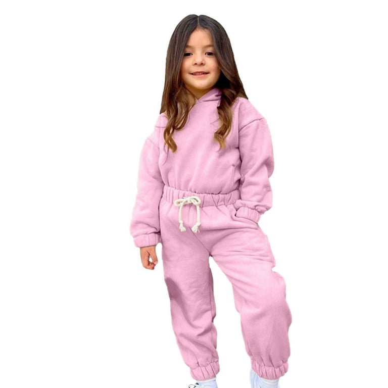 Stamzod Kids Boy Girl Hoodie Sport Suit Clearance Winter Clothing Set  Children Fleece Solid Long Sleeve Tracksuit Casual Baby Sportswear Pink 5-6  Years 