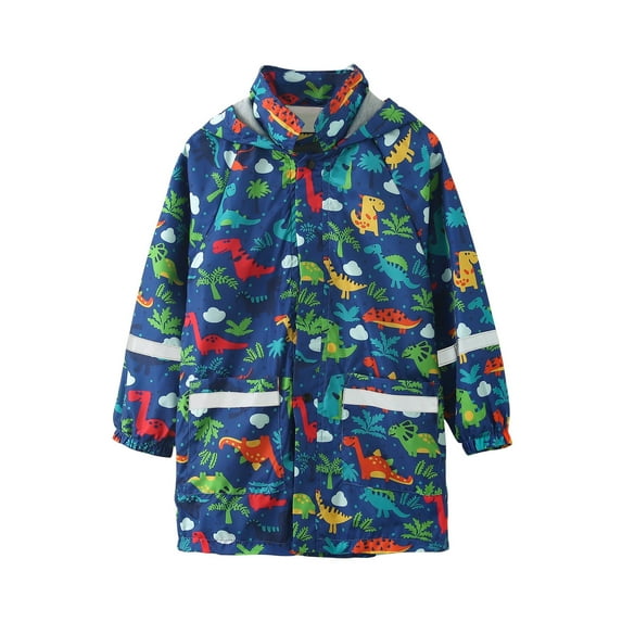 Stamzod Kids Boys Girls Coats Children's Raincoat Jacket Cute Print Hooded Mid-Length Jacket With Pockets 3-11 Years
