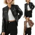 thumbnail image 1 of Stamzod Leather Jackets for Women Fashion Solid Color Long Sleeve Cropped Jacket Women Motorcycle Outerwear Coat Brown C XL, 1 of 6