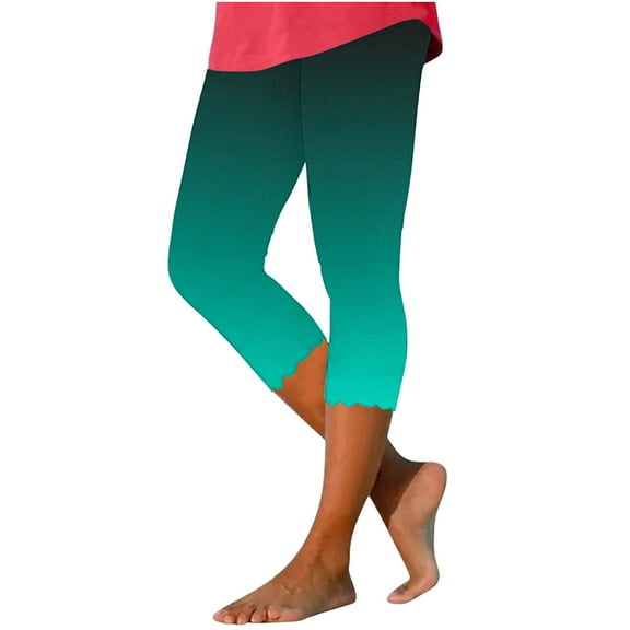 Stamzod Leggings for Women Fashion Gradient Printing Stretch Waist Yoga Capris Summer Activewear Casual Slim Fit Workout Capri Leggings for Women Light Blue XXL