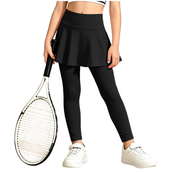 Stamzod Leggings for Girls with Skirts High Waisted Stretch Uniform Pants Casual Athletic Yoga Leggings 9-10Years