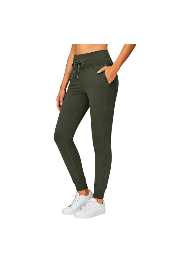 Leggings with Pockets for Women Tummy Control High Waisted Yoga Pants Drawstring Workout Joggers Army Green XXL