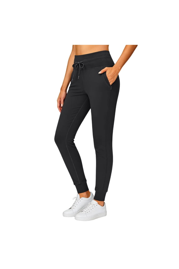 Leggings with Pockets for Women Tummy Control High Waisted Yoga Pants Drawstring Workout Joggers Black XL