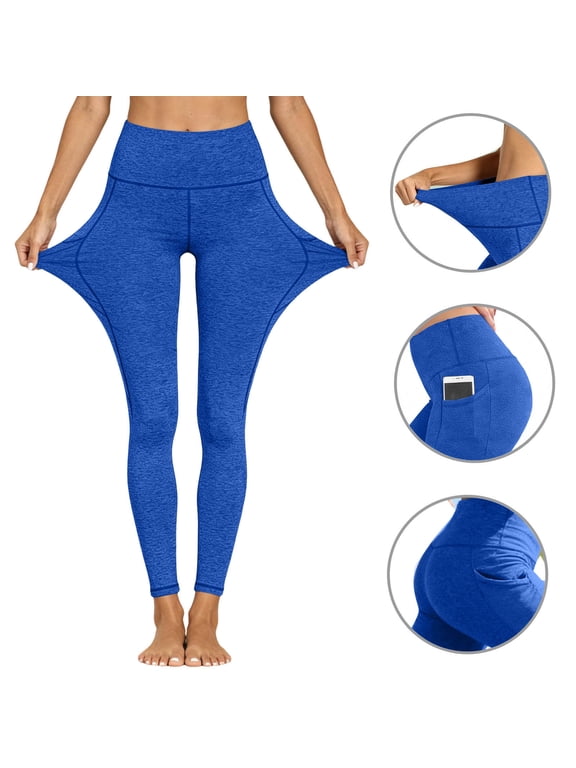 Leggings with Pockets for Women Tummy Control High Waisted Yoga Pants Women Compression Workout Leggings Blue XXL
