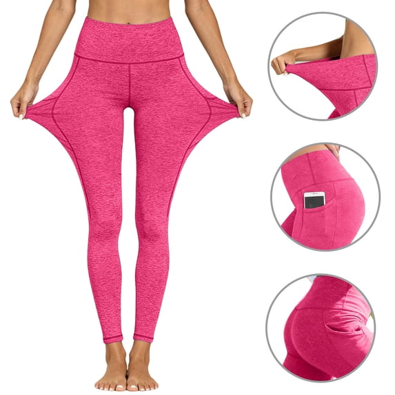 Stamzod Leggings with Pockets for Women Tummy Control High Waisted Yoga Pants Women Compression Workout Leggings Hot Pink L