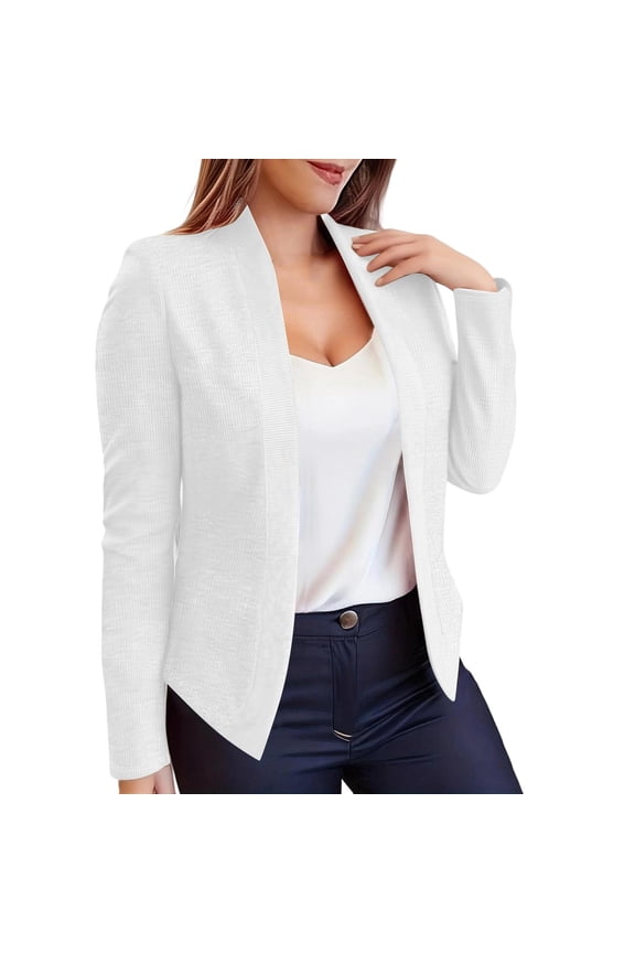 Lightweight Cardigans for Women Solid Color Business Casual Work Long Sleeve Cropped Cardigan Open Front Cardigan Sweaters for Women White L