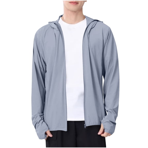 Stamzod Lightweight Hoodie Men Fishing Shirt Jacket Summer Solid Color Long Sleeve Zip Up Sun Hoodie for Outdoor Hiking Running Casual Loose Pus Size Rash Guard for Men Dark Gray XXXL
