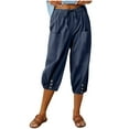 thumbnail image 1 of Stamzod Lightweight Summer Pants Women Solid Color Capris with Pockets Loungewear Casual Loose Stretch Waist Drawstring Capri Pants for Women Navy L, 1 of 6