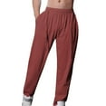 thumbnail image 1 of Stamzod Linen Pants Men Solid Loose Straight Casual Trousers with Drawstring Quick Dry Breathable Pocket Outdoor Beach Yoga Pants on Clearance, 1 of 3