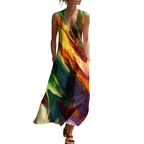 Stamzod Long Dresses for Women 2026 Summer Casual Plus Size Dress Sleeveless Boho Floral Sundresses Multicolor D M