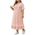 thumbnail image 1 of Stamzod Long Nightgowns for Women Plus Size Fashion Cute Lace Ruffled Versatile Night Gown Casual Loose Short Sleeve Pajama Dress L, 1 of 6
