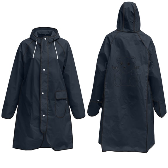 Stamzod Long Rain Coats for Women Eva Waterproof Hooded Rain Coat Jacket with Pockets for Cycling Outdoor Rainwear Black L