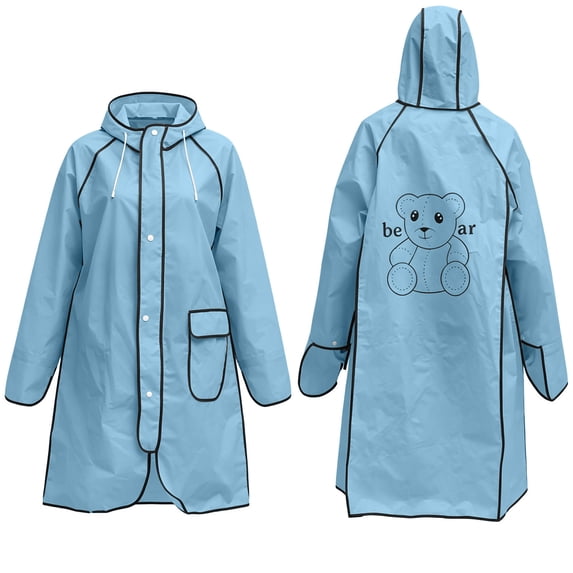 Stamzod Long Rain Coats for Women Eva Waterproof Hooded Rain Coat Jacket with Pockets for Cycling Outdoor Rainwear Light Blue L