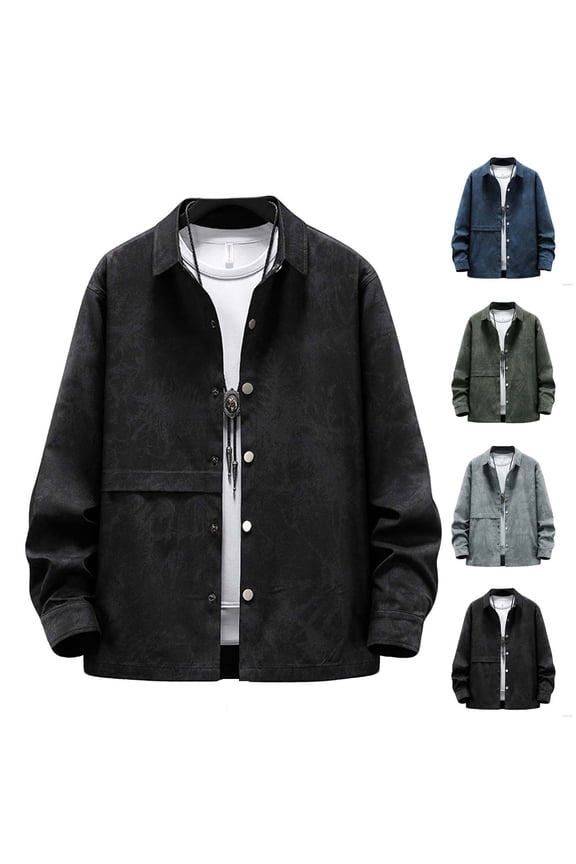 Long Sleeve Black Jacket Men Fashion Graffiti Printed Turndown Button Up Shirt Jackets Casual Workwear Hoodless Coat for Men Black-2 XXXXL