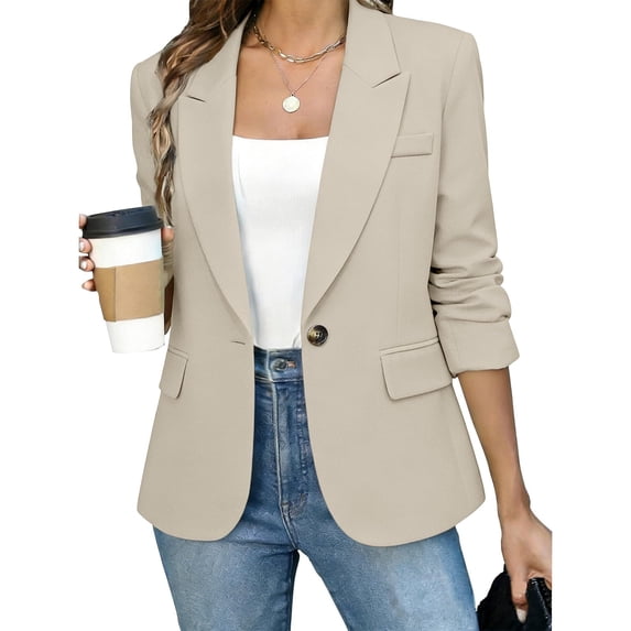 Stamzod Long Sleeve Blazers for Women Trendy 2026 Business Casual Dress Jacket Open Front Lapel Work Office Blazer White M