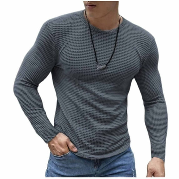 Stamzod Long Sleeve Gym Shirts Men Solid Color Pullover Basic Tee Tops Casual Crewneck Oversized Tshirts for Men Dark Gray XL