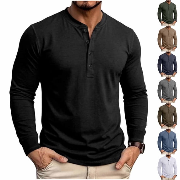 Stamzod Long Sleeve Henley Shirts for Men Casual Pullover Button Up Shirt Soft Home Cotton Oversized Tshirts Navy M