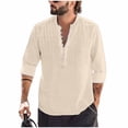 thumbnail image 1 of Stamzod Long Sleeve Shirt Mens Solid Color Stand Collar Vacation Beach Shirts Casual Loose Summer Pullover Tops Plus Size Mens Clothes Khaki Q XXL, 1 of 8