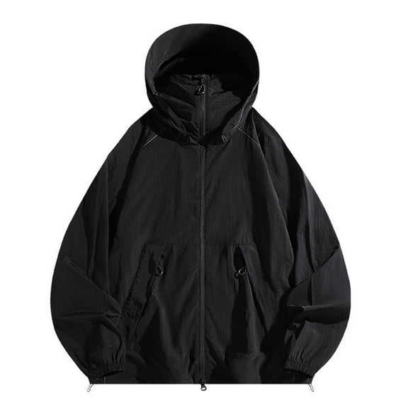 Stamzod Long Sleeve Shirts for Men Summer Solid Color Gym Running Sun Hoodie with Mask Casual Loose Plus Size Rash Guard Shirts for Outdoor Hiking Camping Black C L