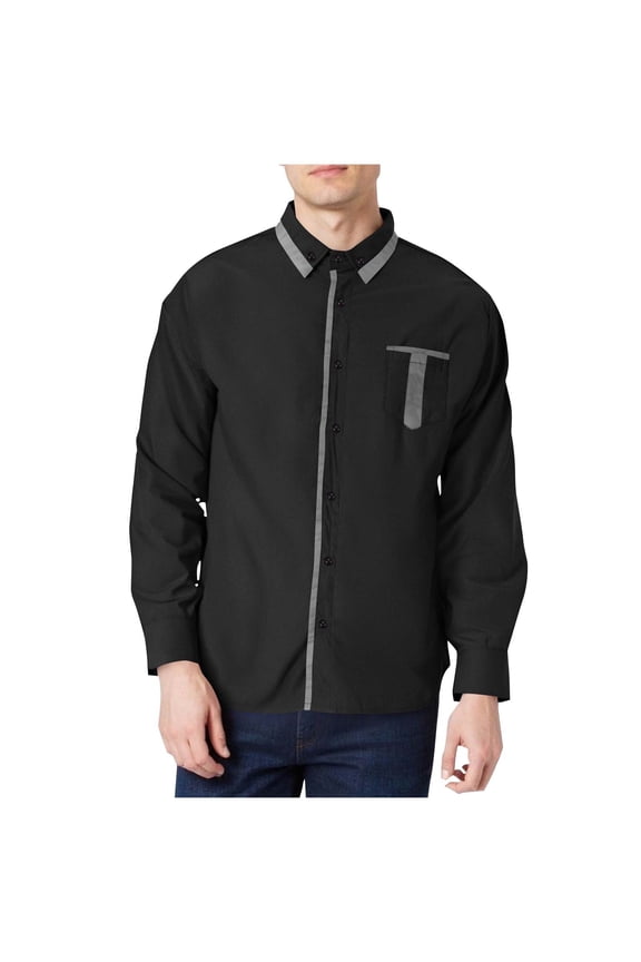 Long Sleeve Shirts for Men Fashion Patchwork Button Down Shirt Men Spring Fall Loungewear Casual Loose Work Shirts for Men Black XXL