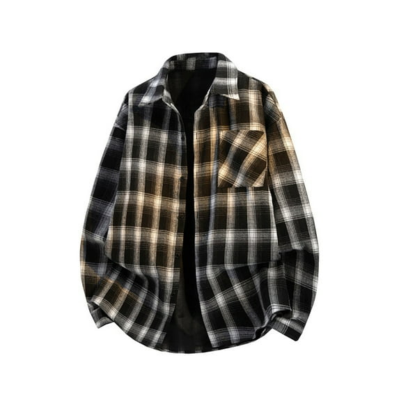 Stamzod Long Sleeve Shirts for Men Fashion Plaid Pritned Turndown Button Up Shirt with Pocket Casual Shirts for Men Black B XXXXL
