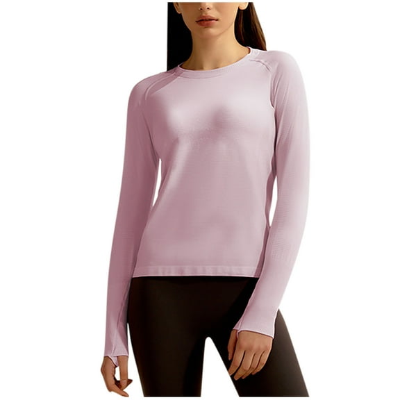 Stamzod Long Sleeve Shirts for Women Fashion Solid Color Crewneck Pullover Tee Tops Daily Casual Loose Workout Tshirts Shirts for Women Pink M