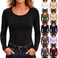 thumbnail image 1 of Stamzod Long Sleeve Shirts for Women U-Neck Slim Fitted Tops Casual Base Layer Undershirts Fall Fashion, 1 of 10