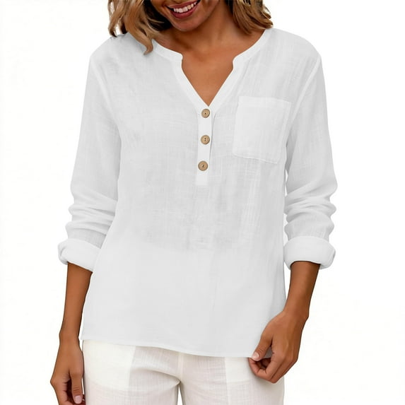 Stamzod Long Sleeve Shirts for Women V Neck Work Blouses Business Casual Tops Dressy Summer Outfits White L