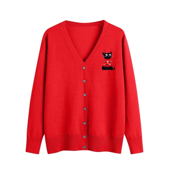 Stamzod Long Sleeve Sweaters for Women Plus Size Casual Christmas Cardigans 2025 Xmas Holiday Knit Sweater for Women Red Y L