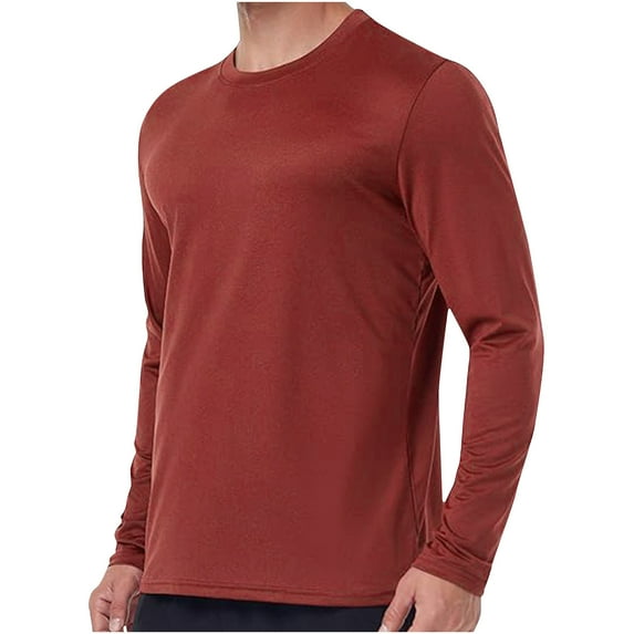 Stamzod Long Sleeve T Shirt Men Summer Solid Color Quick-Dry Swim Fishing Shirts Casual Workout Running Sun Shirts for Men Red XL
