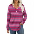 thumbnail image 1 of Stamzod Long Sleeve Tops for Women Trendy Strip Printed V-Neck Button Pullover Top Loose Casual Shirts for Women Watermelon Red C S, 1 of 7