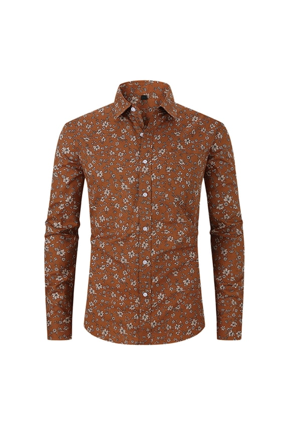 Long Sleeve Work Shirts for Men 2025 Trendy Fashion Printed Business Casual Shirt Wrinkle-Free Dressy Button Down Shirt Men Officewear Brown-4 S