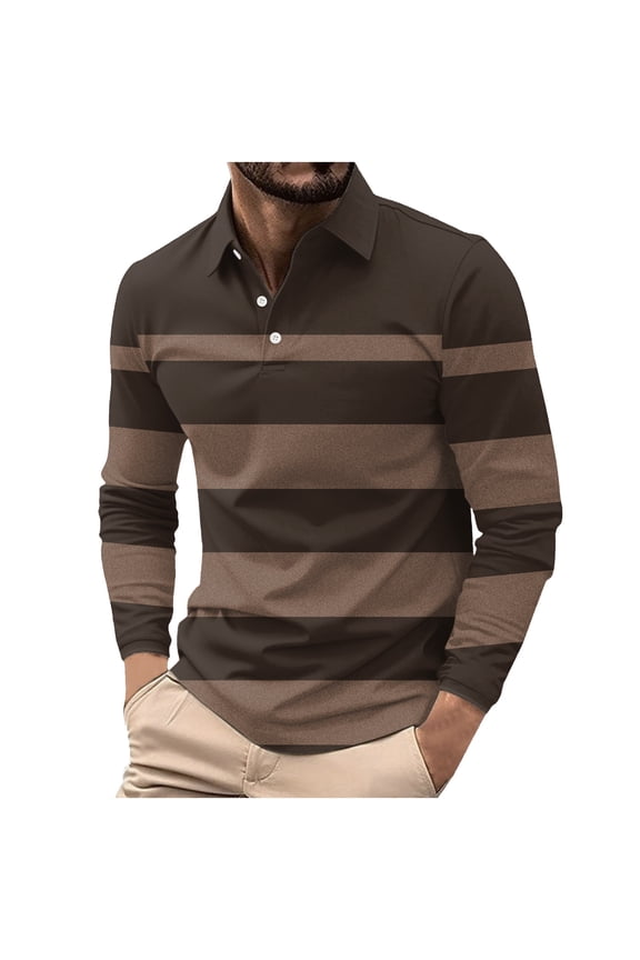Long Sleeve Work Shirts for Men Fashion Strip Printing Turndown Business Casual Shirt for Men Brown B L