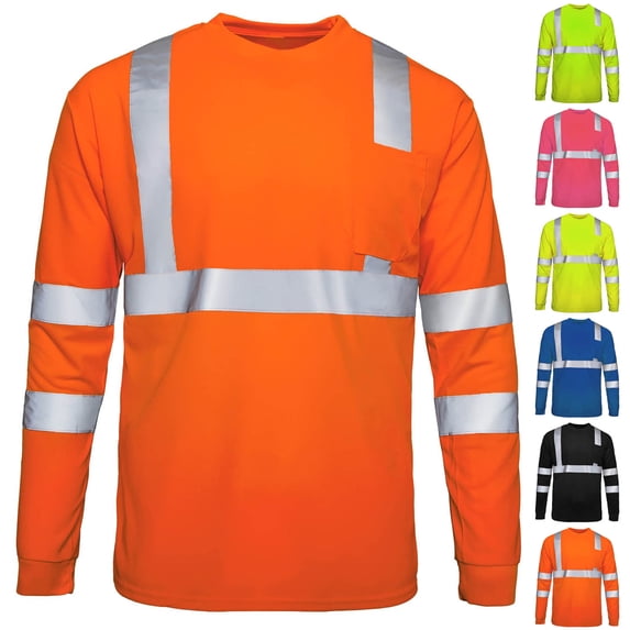 Stamzod Long Sleeve Work Shirts for Men Solid Color Round Neck Shirt with Reflective Workwear Casual Oversized Tshirts for Men Green D S