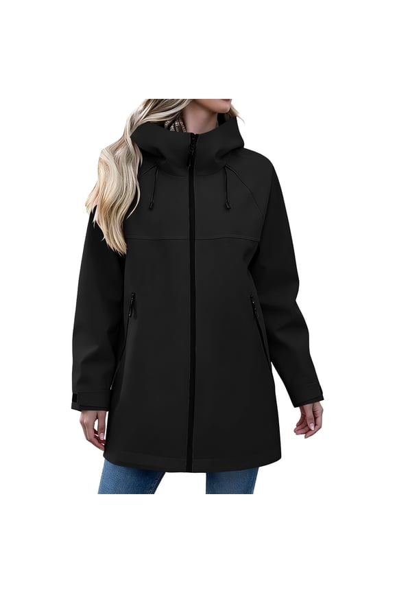 Long Wind Breaker Jacket Womens Hooded Lightweight Waterproof Jackets Outdoor Travel Rain Coat with Pockets Black C XXL