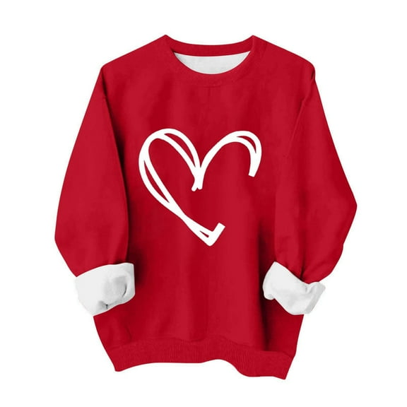 Stamzod Lover Heart Graphic Sweatshirts for Women Long Sleeve Crew Neck Sweatshirt Women Oversized Pullover Casual Tops Red O M